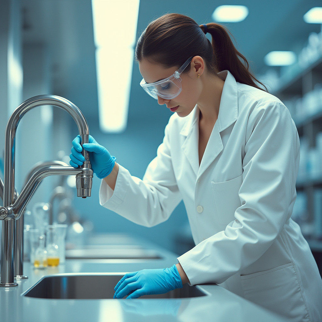 Scientist Collects Water Sample in Futuristic Lab