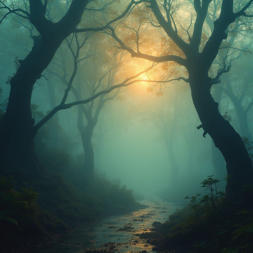 Mystical Realm in Ethereal, Golden Light