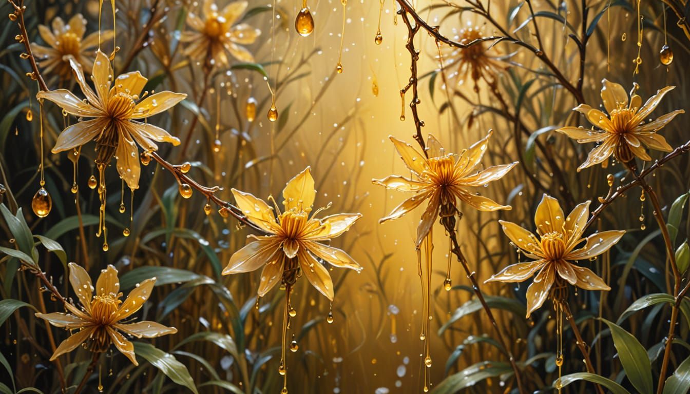 Whimsical Honey Garden Landscape as Oil Painting