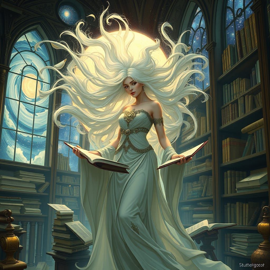 Celestial Librarian in Art Nouveau Style