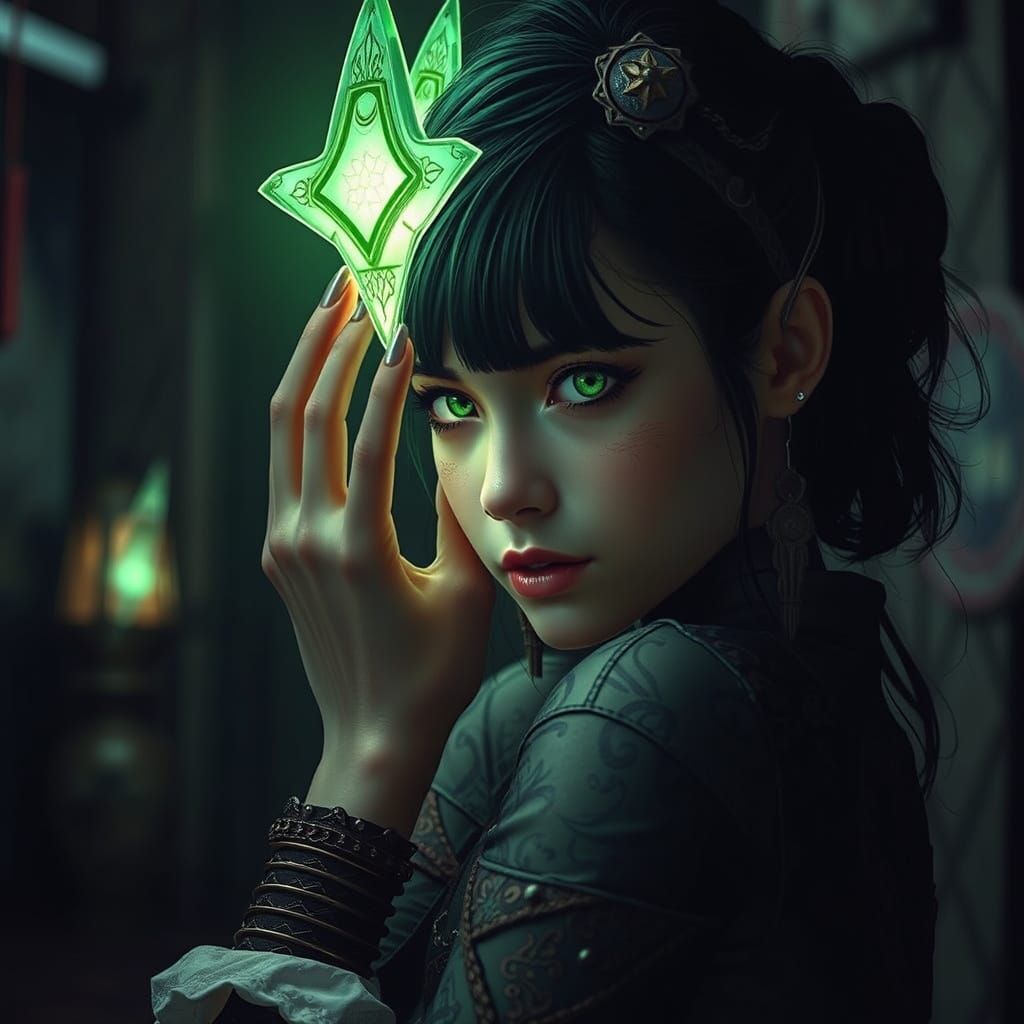 Mystical Woman Whispering in Cyberpunk Style