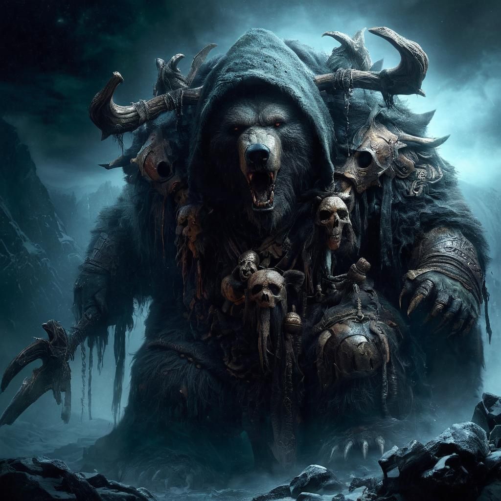 Ominous Hulking Kodiak Bear in Elemental Darkness