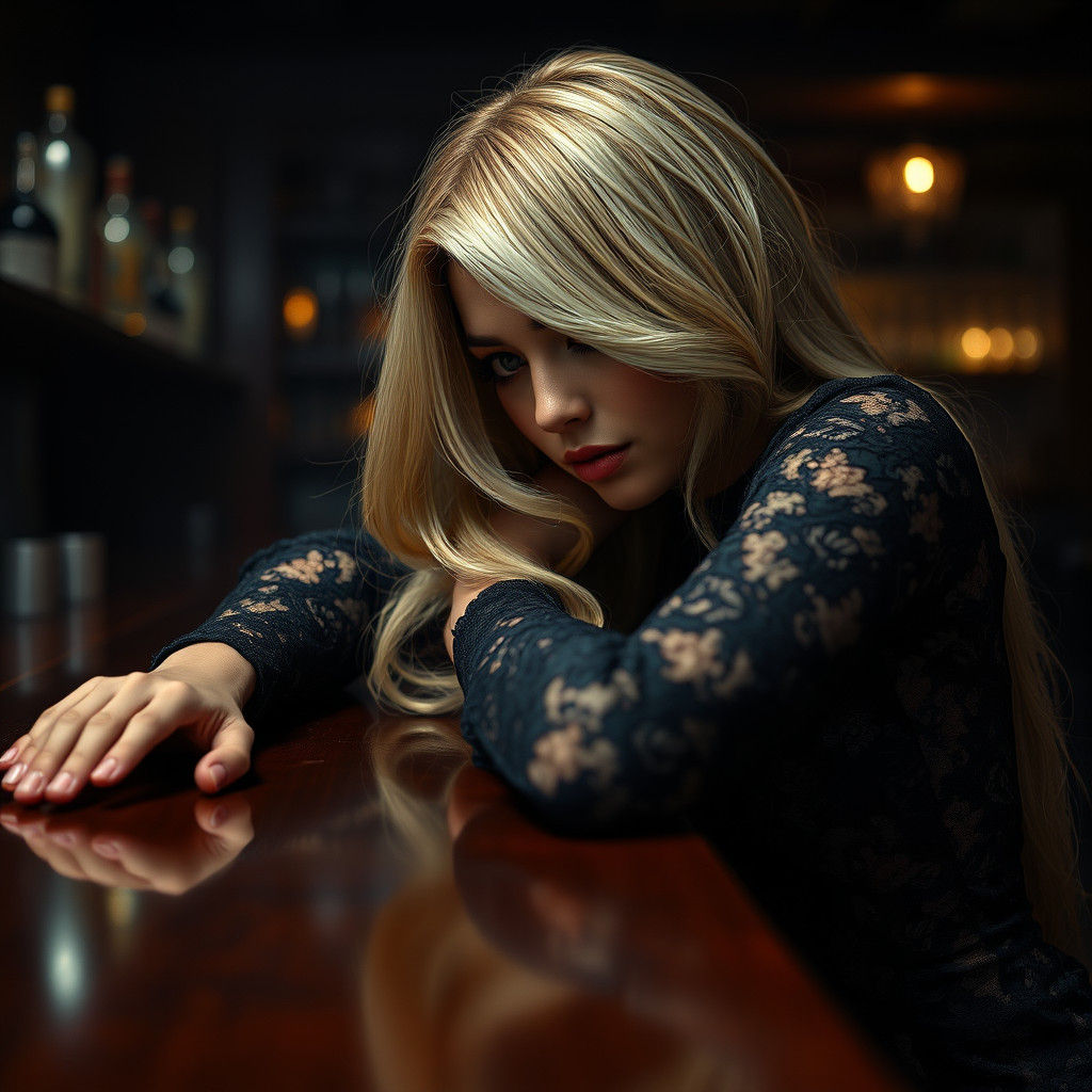 Contemplative Woman in Lace Dress, Fantasy Concept Art