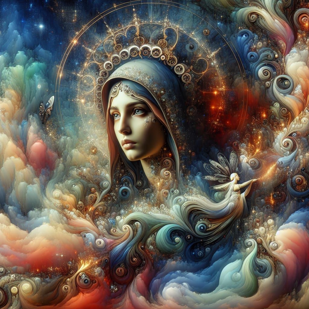 Fantasy Icon: Revered Female Figure in Mythological Art Styl...