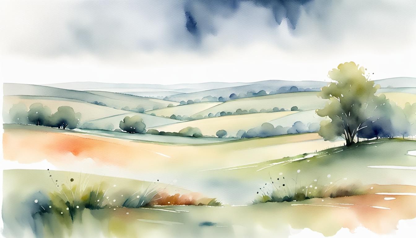 Dreamy Watercolour Landscape of English Countryside