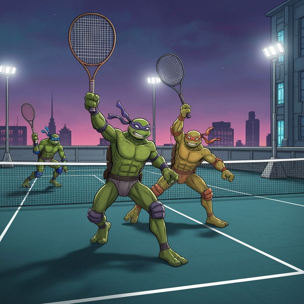 Teenage mutant ninja turtles playing tennis with no ball at ...