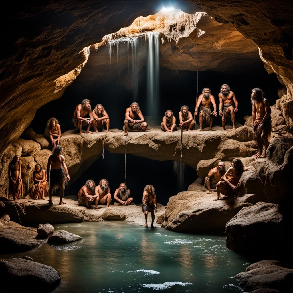 Cavemen and Women in Prehistoric Cave
