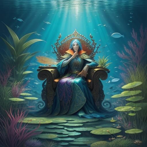 Regal Carp on Throne in Aquatic Fantasy