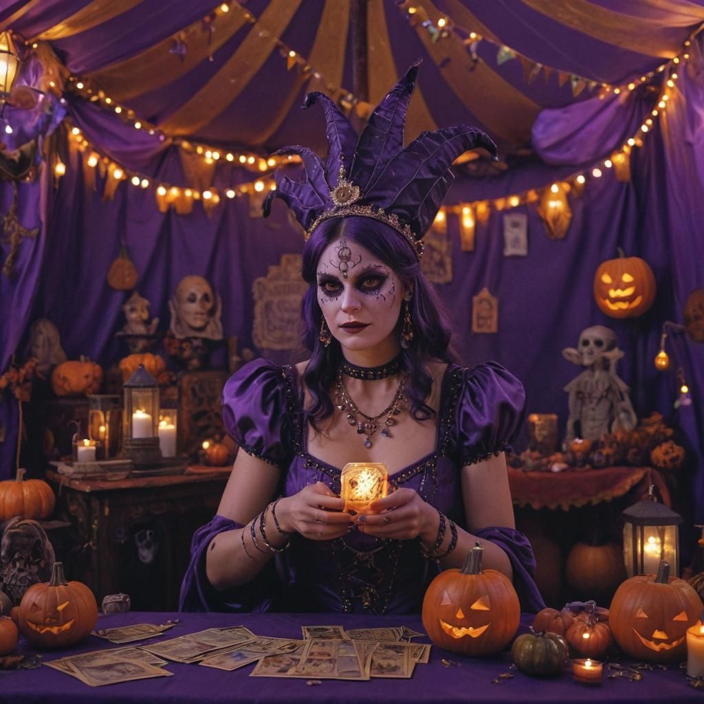 Mystical Fortune Teller in Halloween Circus Tent