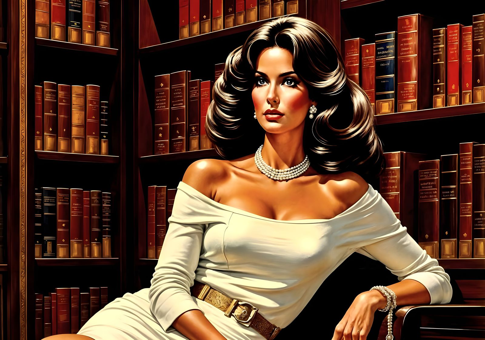 Raquel Welch in Library, Impressionistic Abstract Illustrati...