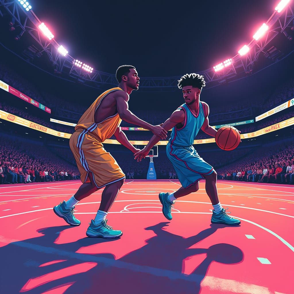 Basketball Assist in a Futuristic Stadium