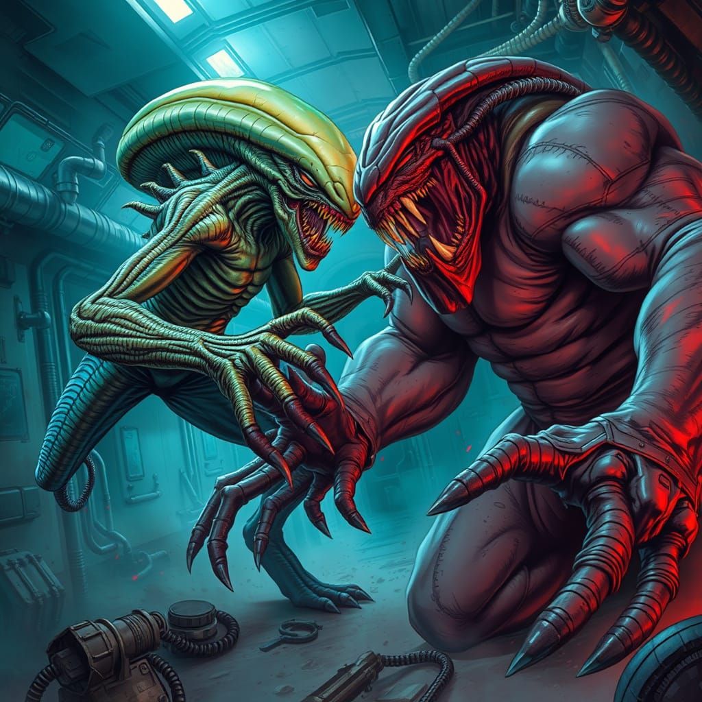 Alien Predator Clash in Futuristic Battle Scene