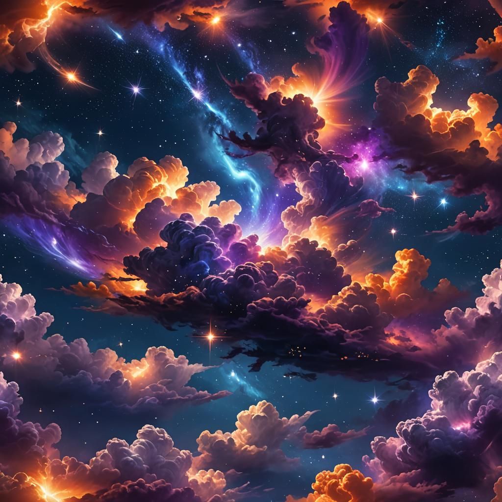 Mystical Celestial Landscape with Shining Stars