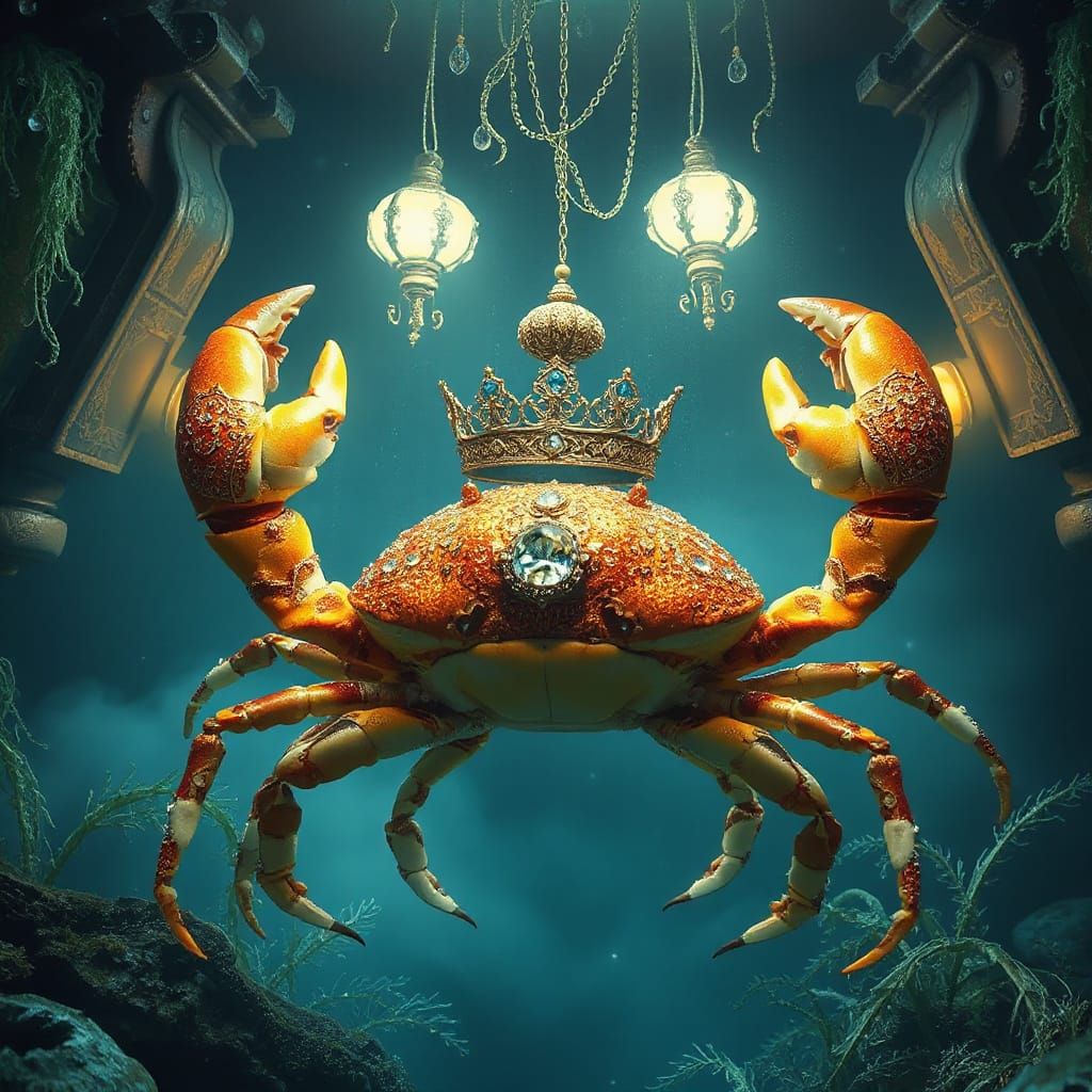 Crab Royalty in Opulent Underwater Castle