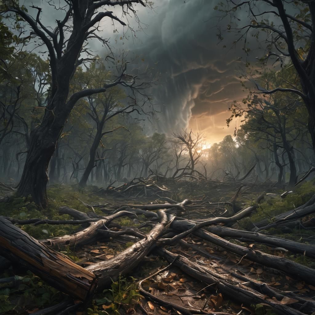 Tornado Devastation in Dense Forest: Cinematic Digital Art