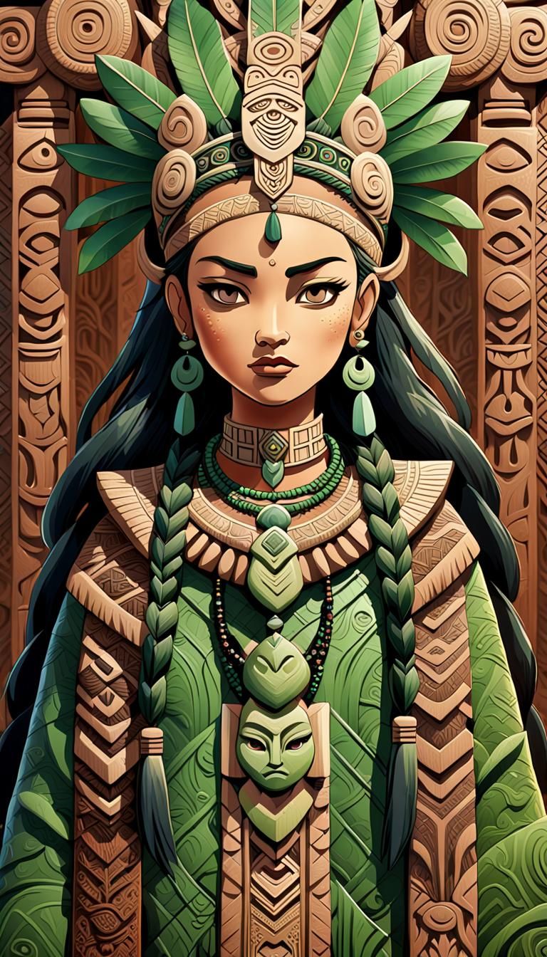 Anime-Style Portrait of a Māori Queen in Kākahu