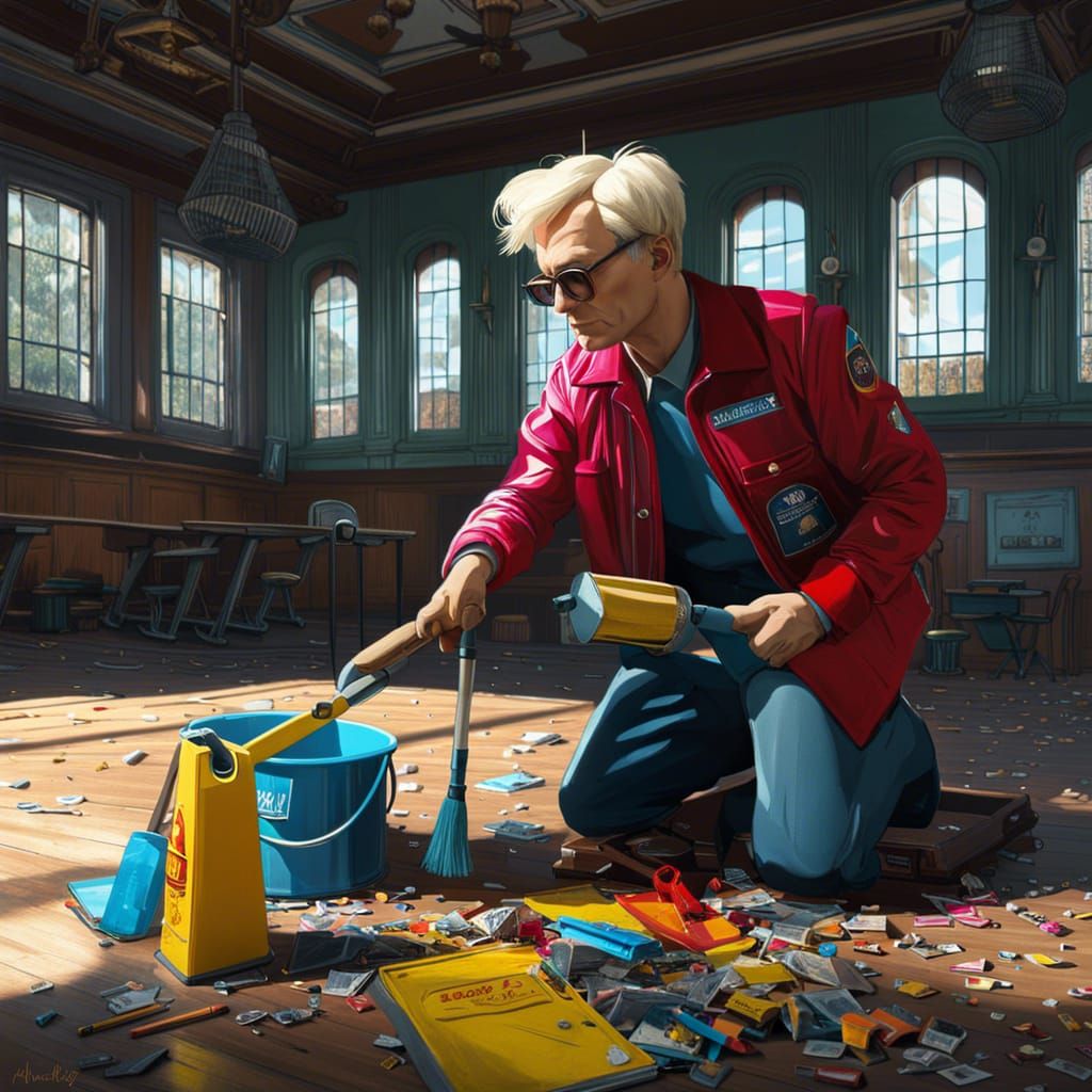 Janitor in High School: Poster Illustration in Pop Art Style