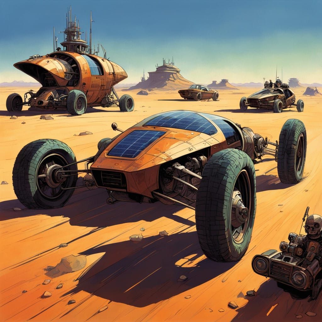 Postapocalyptic Nomads Speed Across the Desert in a Solar-Po...