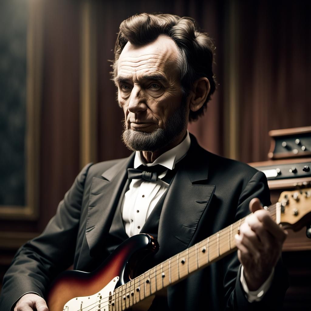 Abraham Lincoln Plays Stratocaster: Cinematic Film Still
