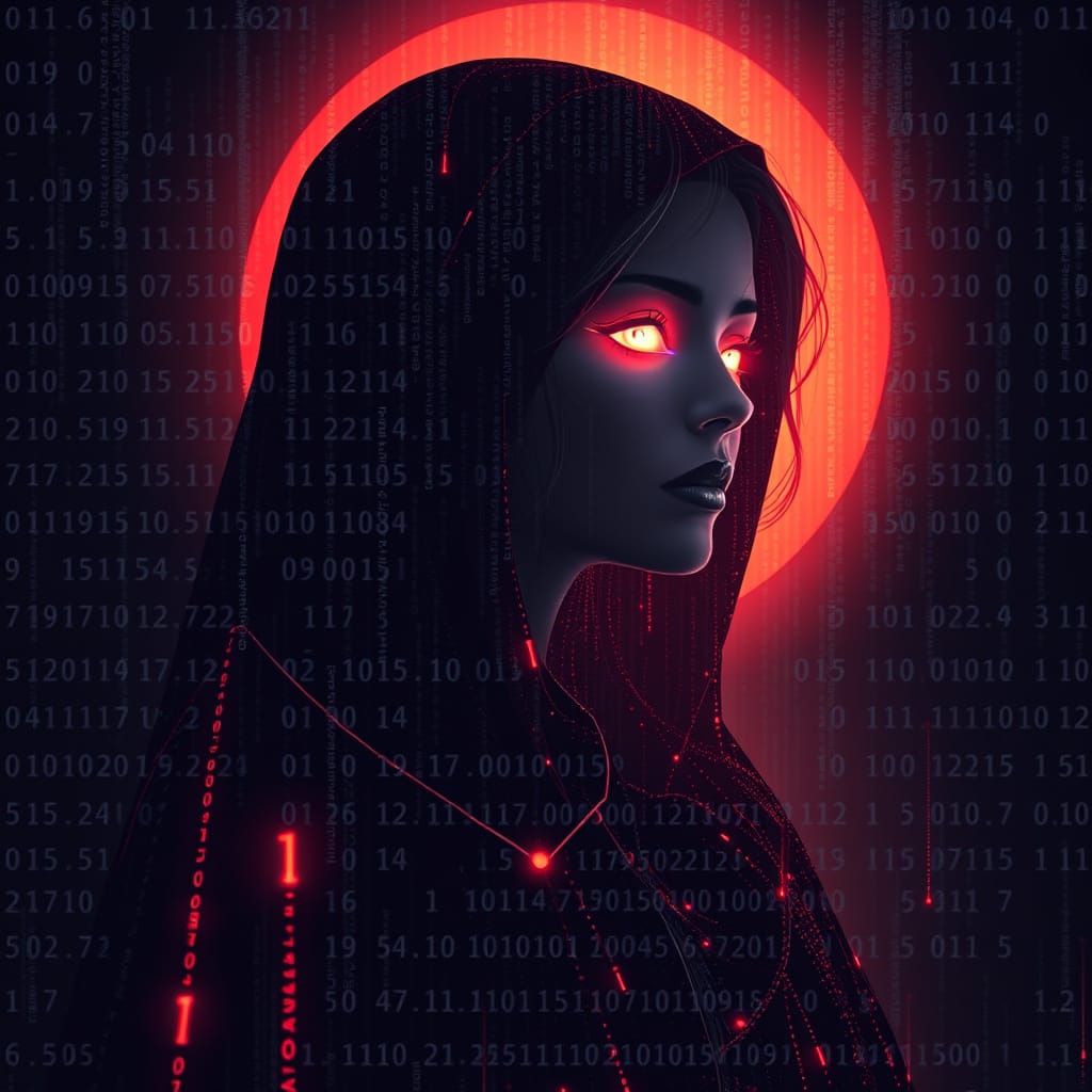 Feminine Figure Emerges from Binary Code Matrix