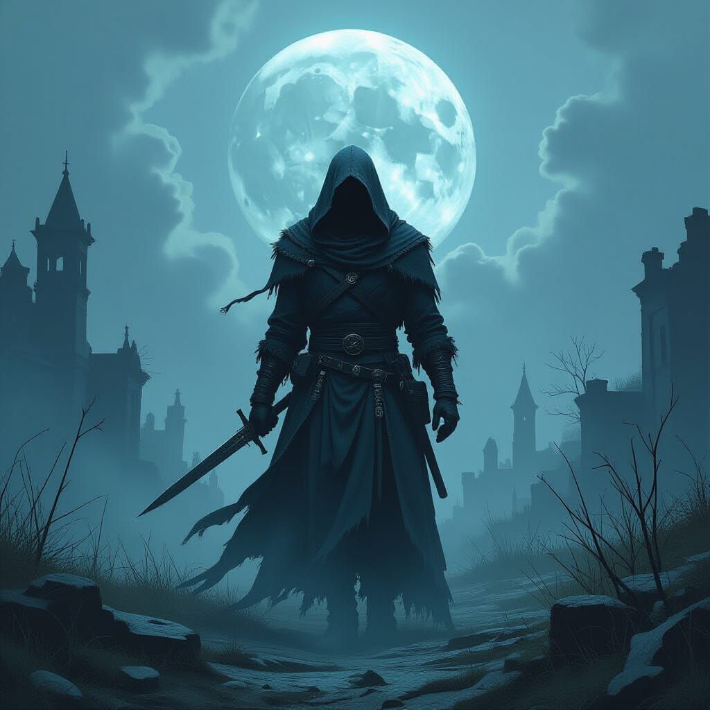 Mystical Figure in Abandoned Landscape, Fantasy Art