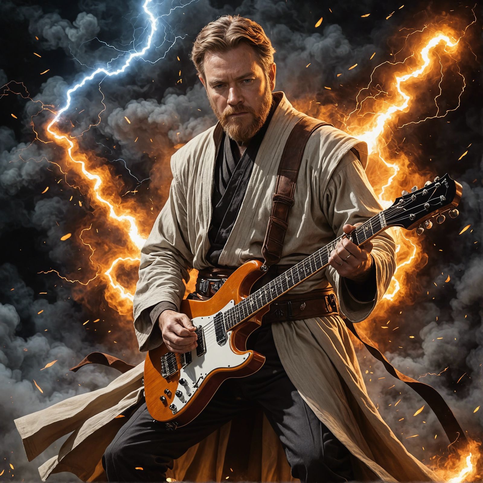 Obi Wan Kenobi Rocking Electric Guitar Portrait