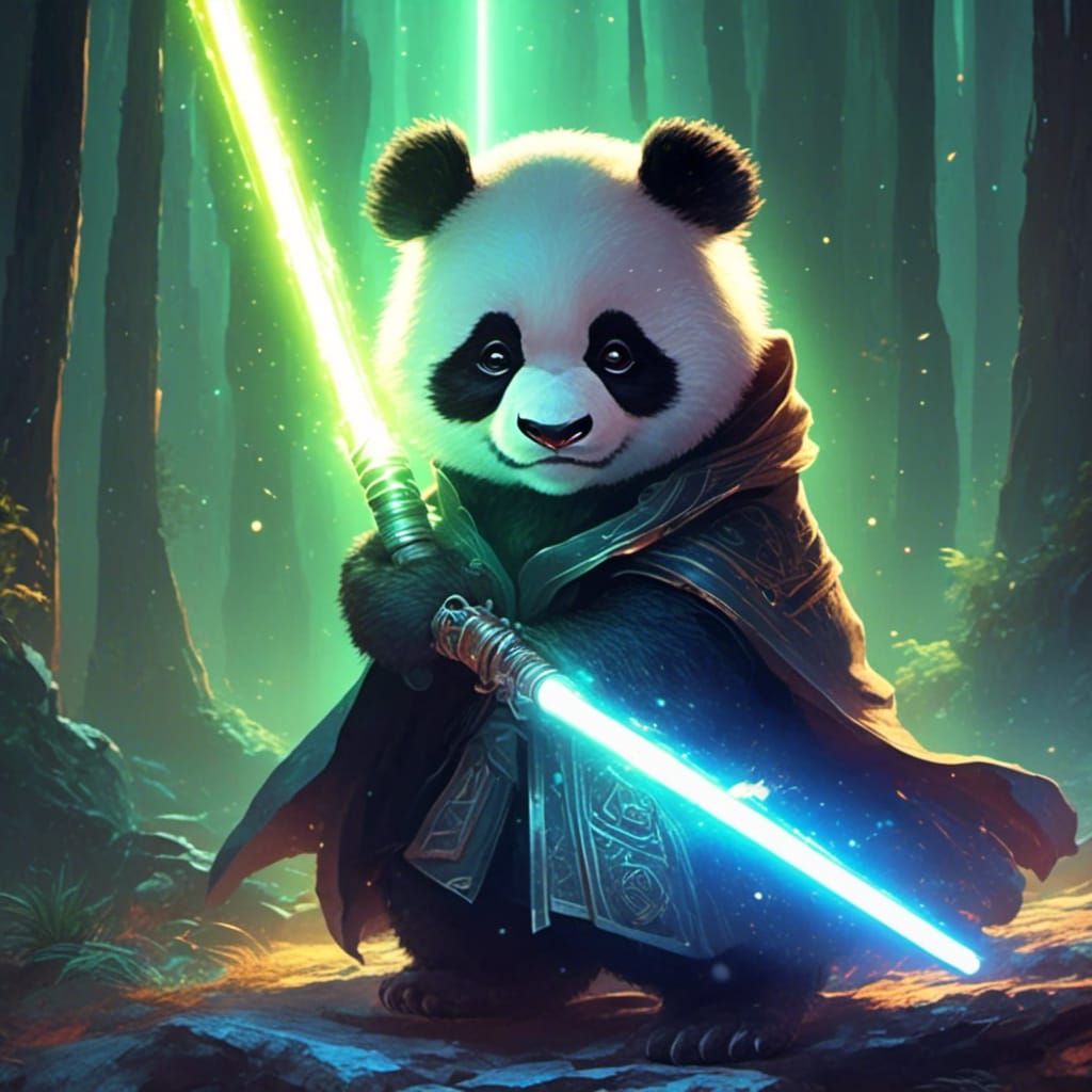 Fierce Panda Bear Jedi Knight Ready for Battle