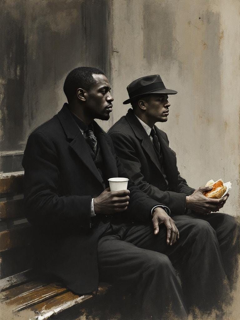 1930s Bus Stop: Social Realism Charcoal Drawing