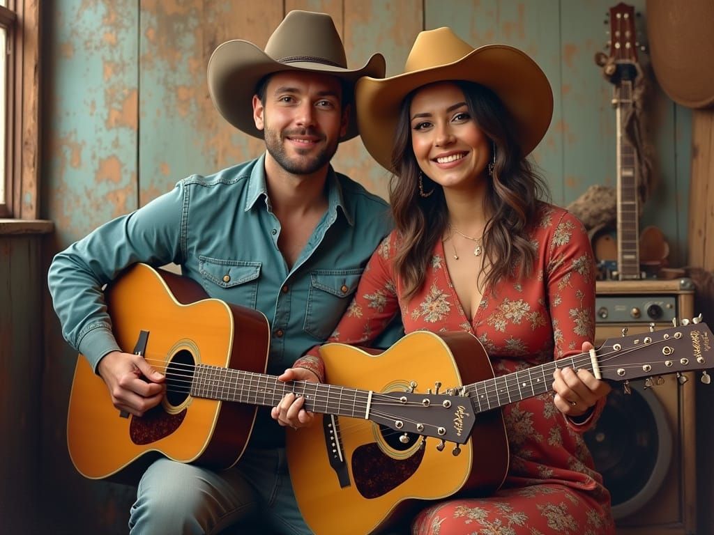 Classic Country Western Guitarists in Cozy Honky-Tonk Settin...