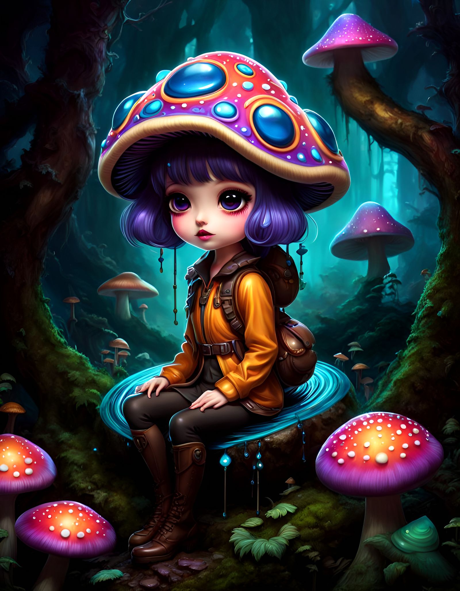 Adorable Mushroom Outer-God in Pop-Surrealist Chibi Style