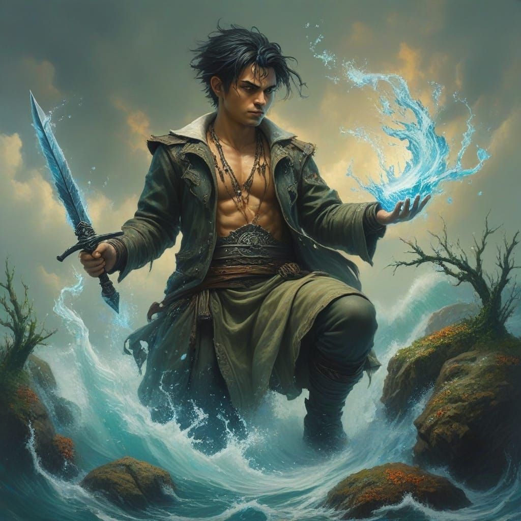 Halfling Warlock Controls Stormy Seas in Oil Painting