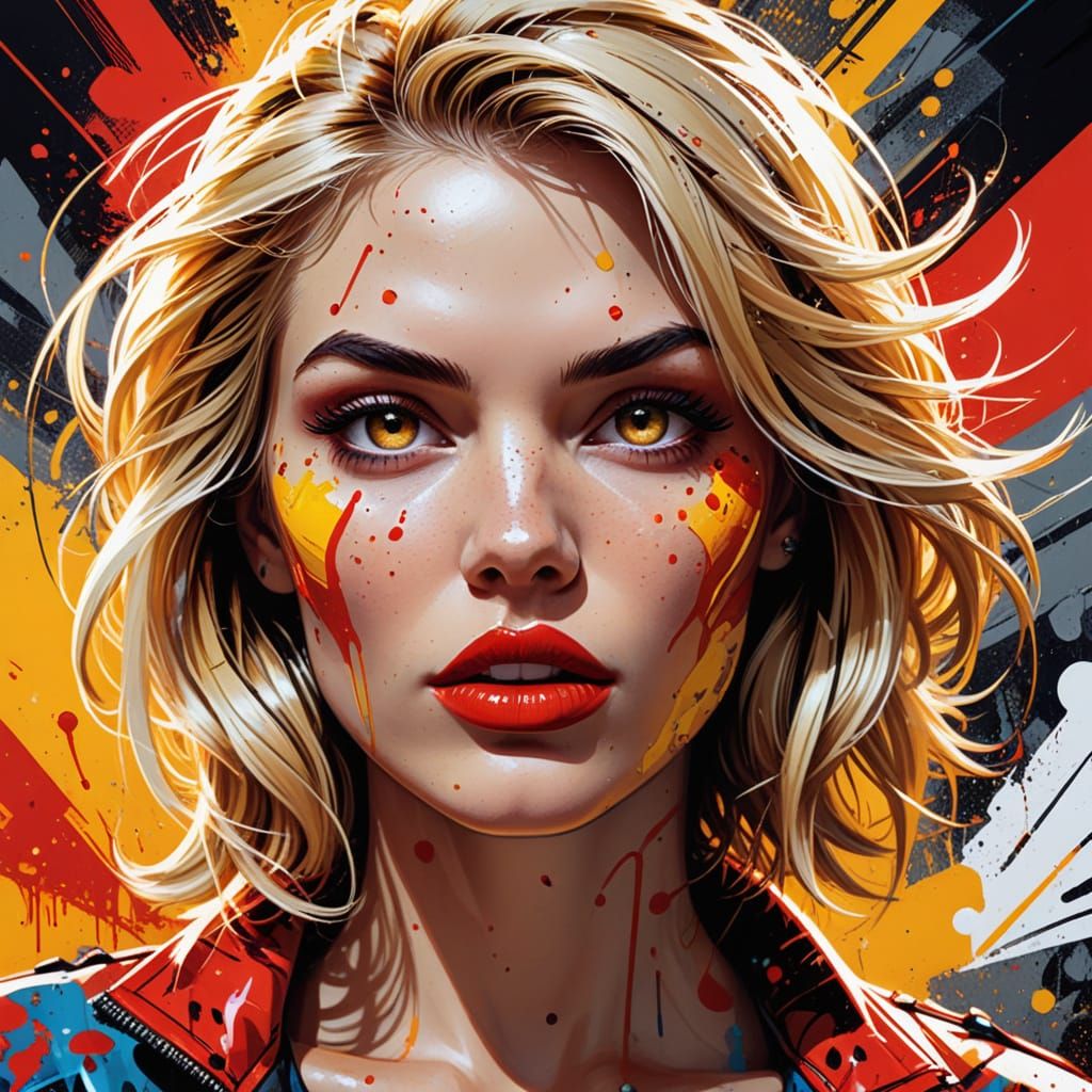 Pop Art Portrait of a Young Woman with Vibrant Colors