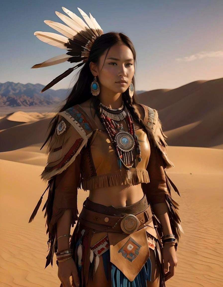 Cheyenne Woman in Death Valley: Hyperrealistic Portrait