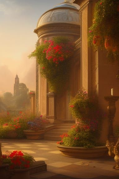 Knight in Flowery Armour Leaning by Brick Wall