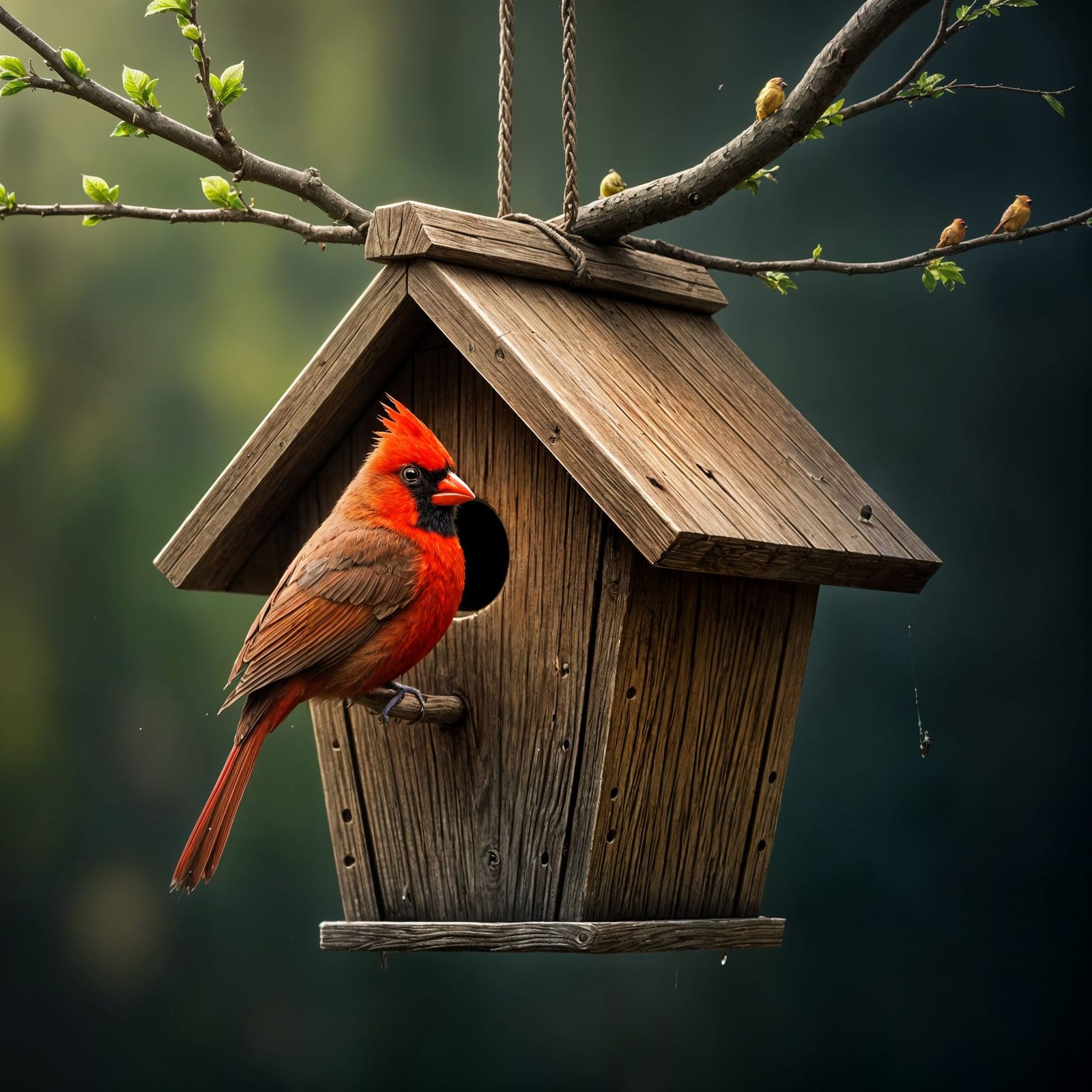 Cardinal in Birdhouse, Digital Art