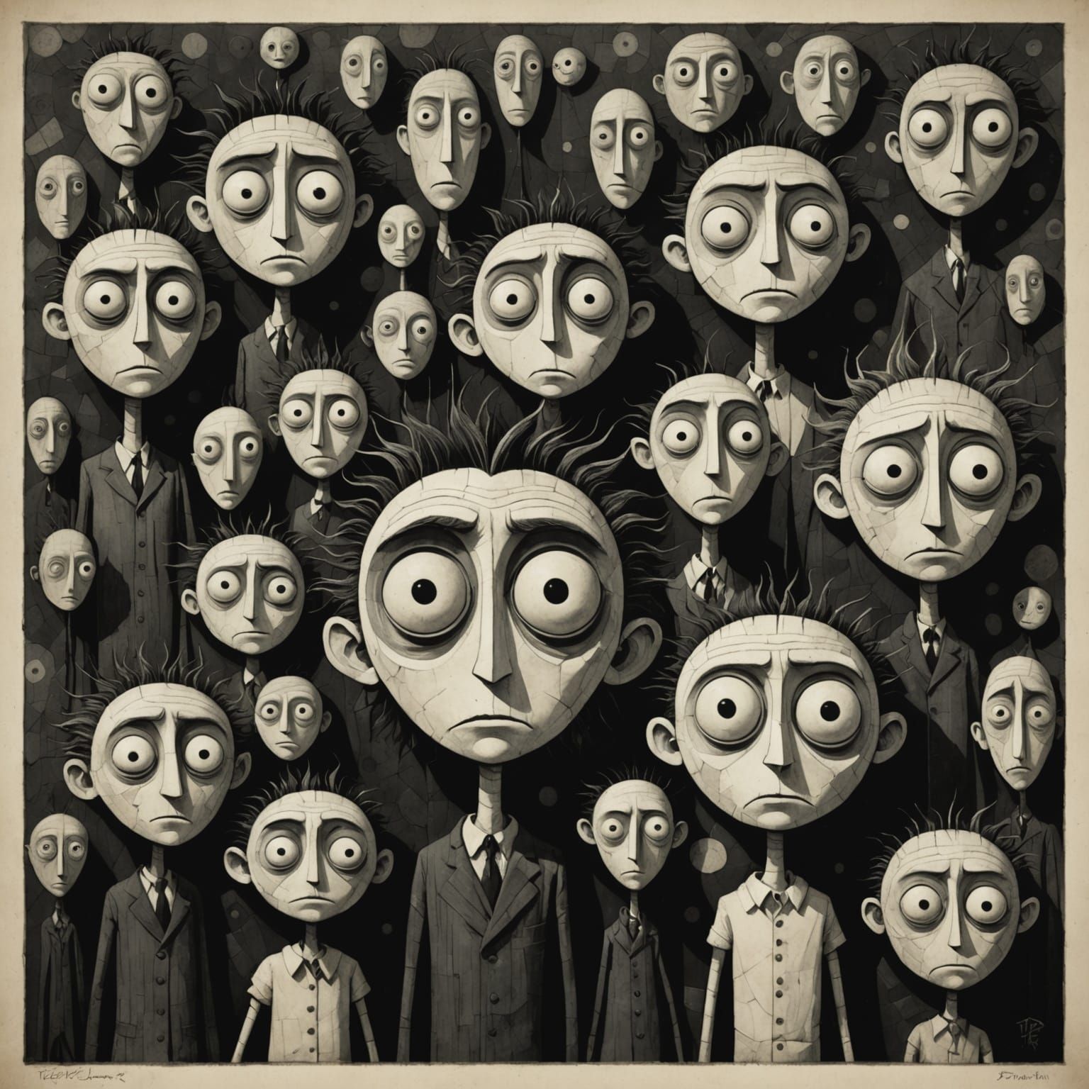 Whimsical Horror Character with Mismatched Eyes in Cubist St...