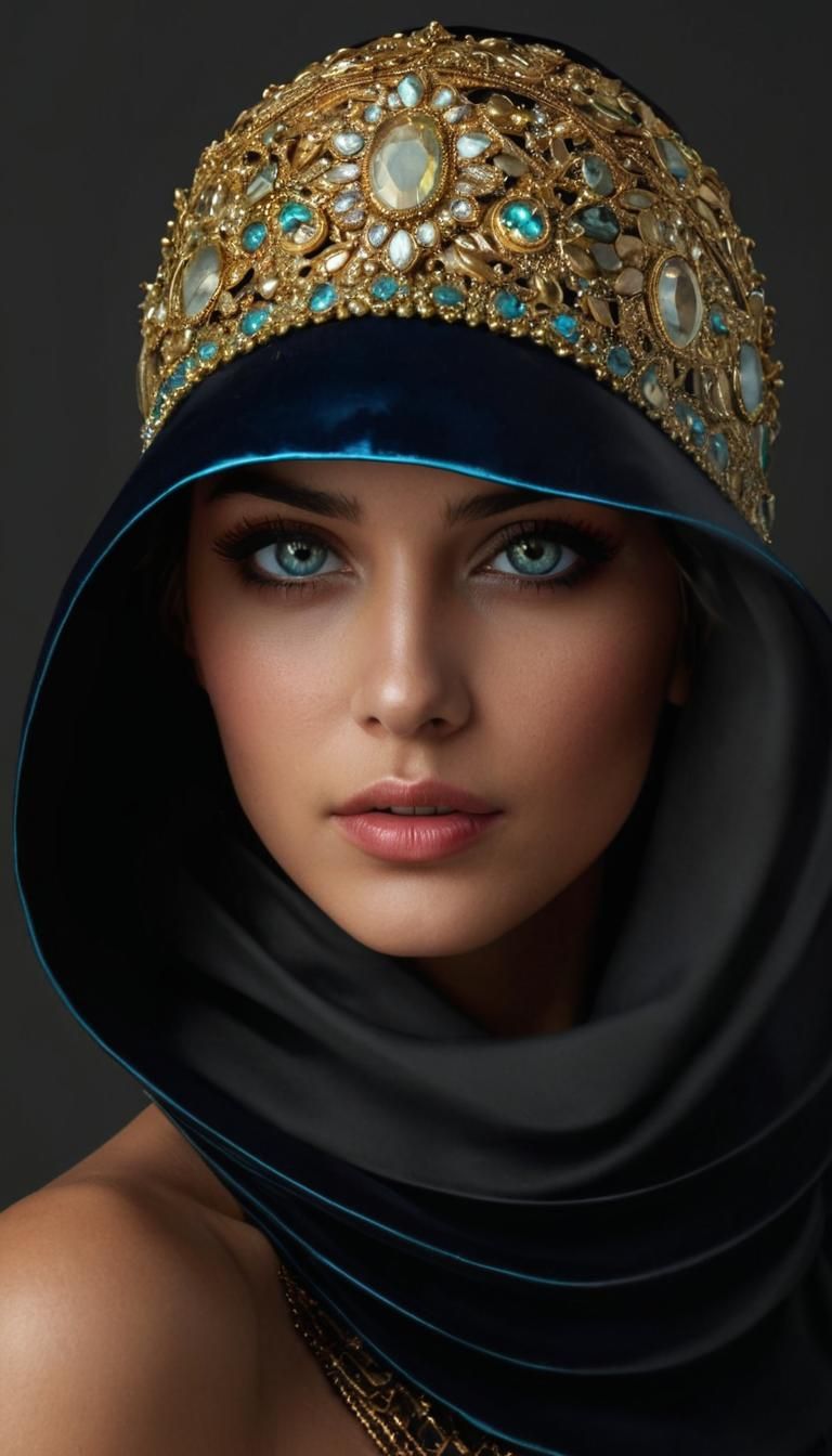 Beautiful Woman in Goth Style with Precious Gemstones