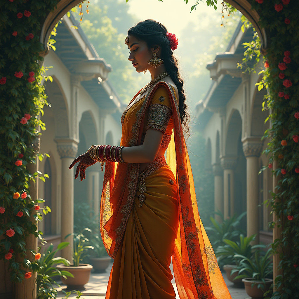 Indian Cinderella in Dreamlike Setting, Fantasy Concept Art