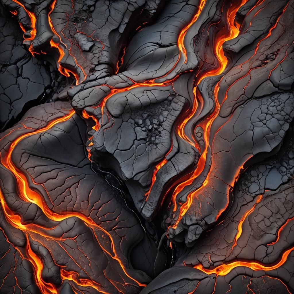 Molten Surrealism: Vibrant Lava Flow in Dark Landscape