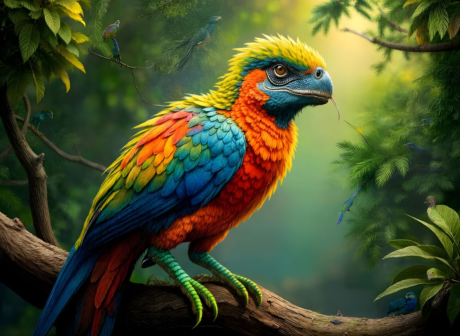 Colorful Feathered Dinosaur Illustration