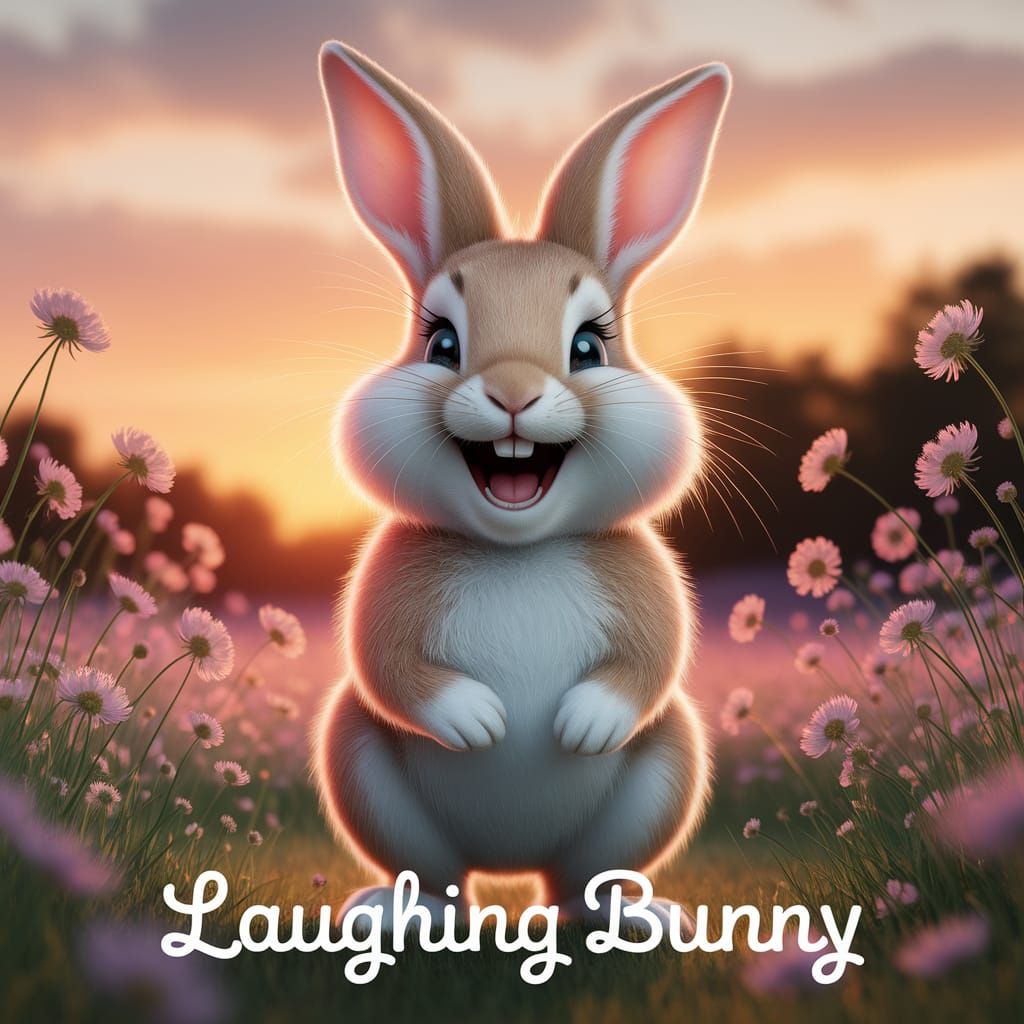 Joyful Bunny Giggles Under Golden Sunset