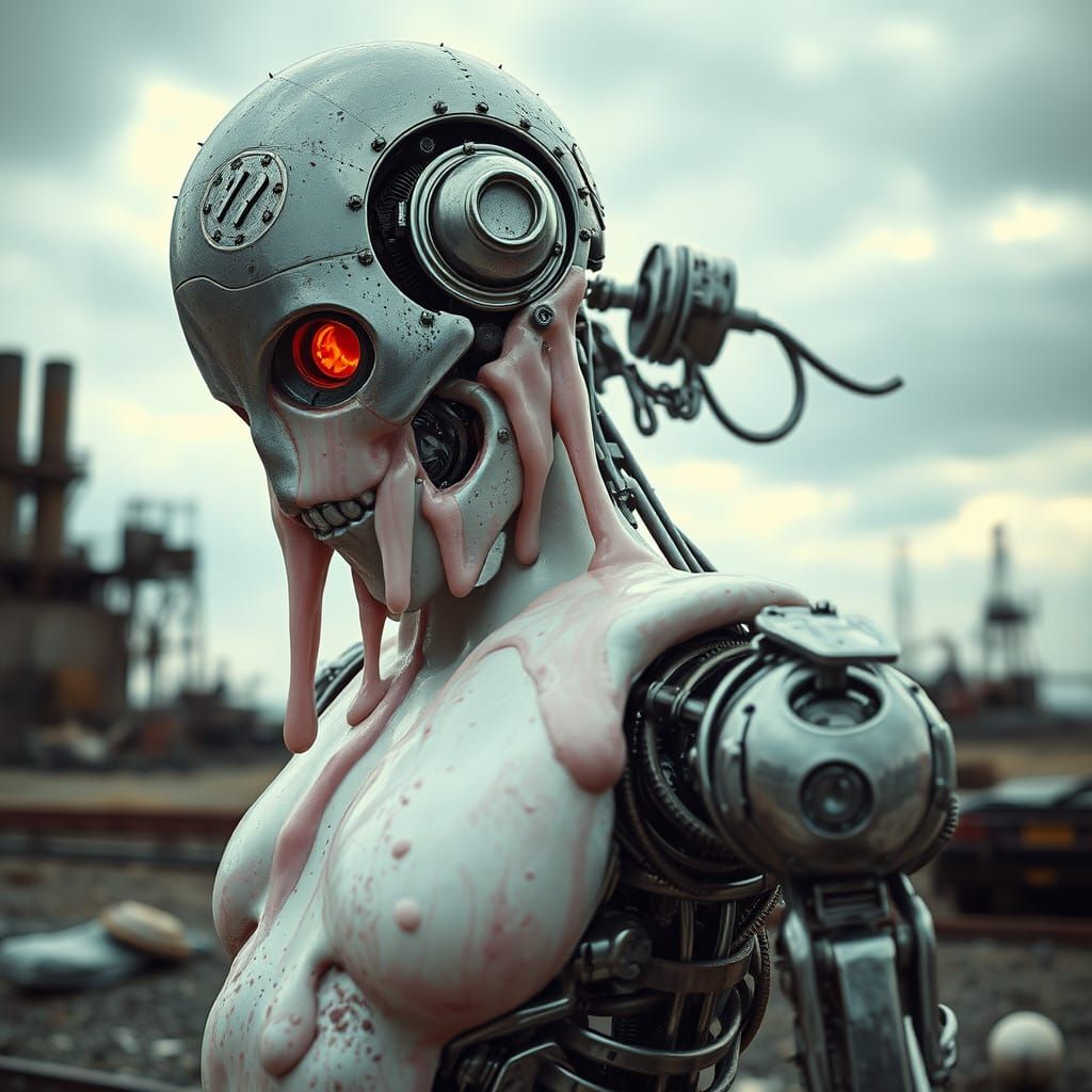 Melting Ice Cream Robot in Industrial Surrealism