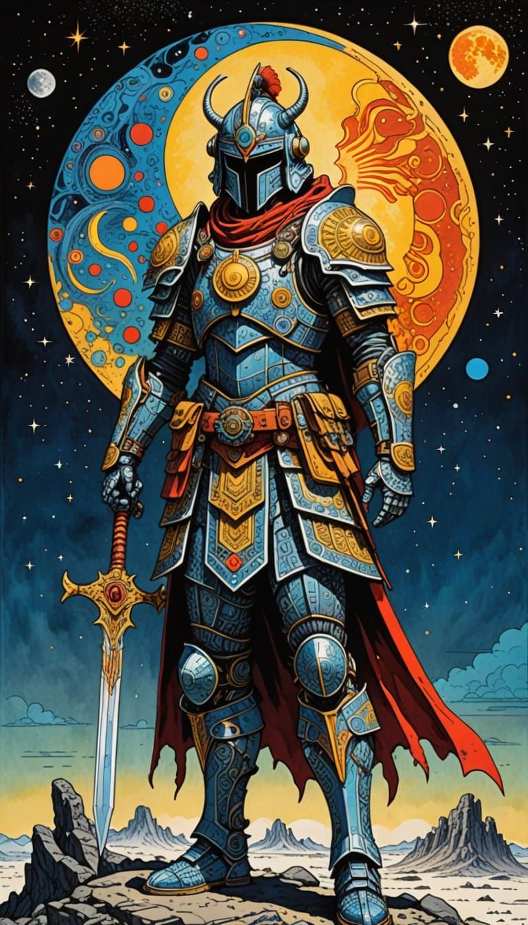 Ethereal Warrior in Vibrant Moebius Armor