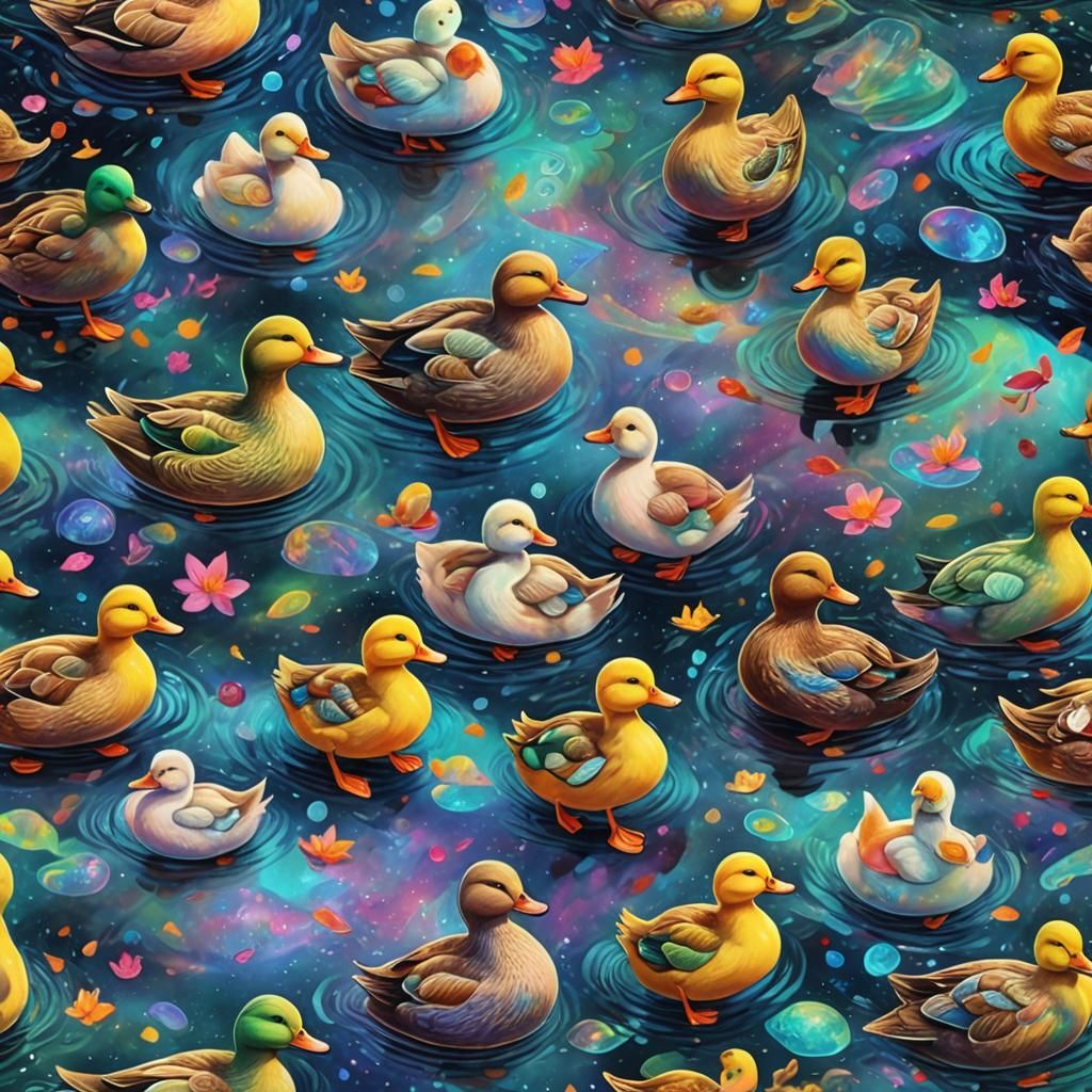 Astral Ducks Swimming: Holographic Cosmic Illustration