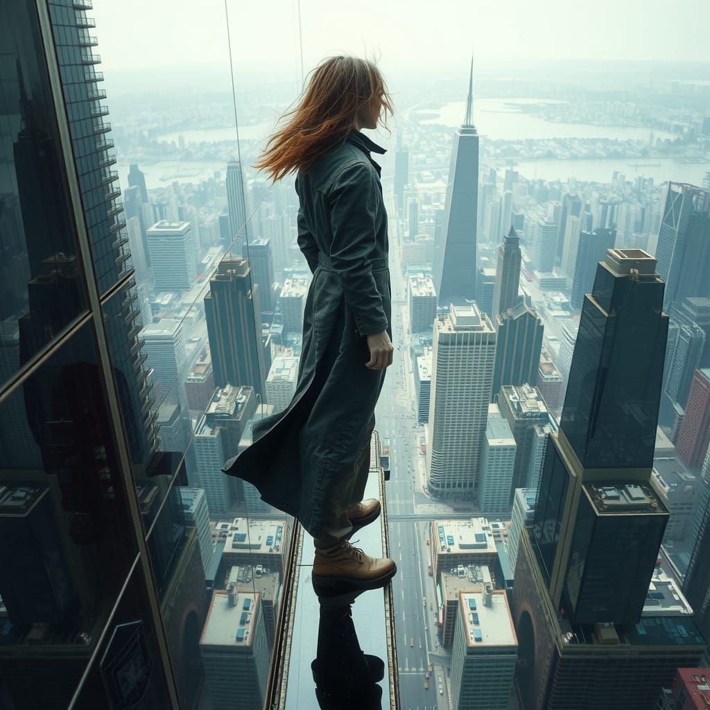 Surreal Skyscraper Edge Panorama in Dystopian Style