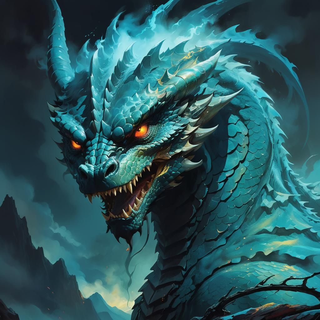 Dragon on Misty Peak in Fantasy Illustration