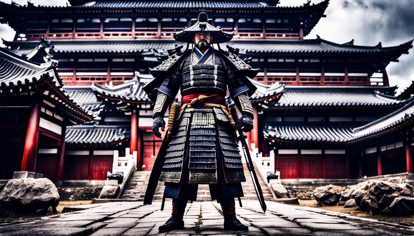 Shogun Lord in Front of Asian Castle