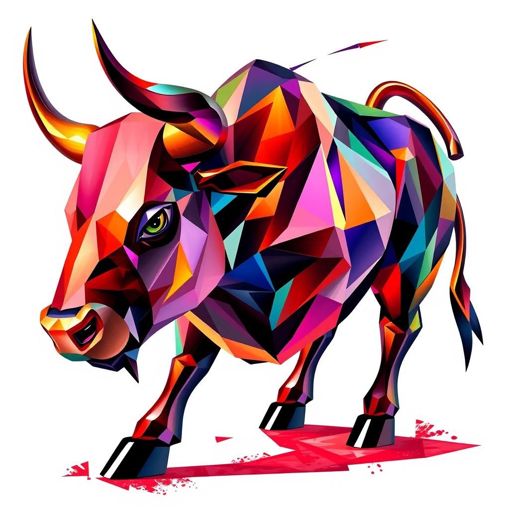 Geometric Bull in Neo-Cubist Fauvism Style