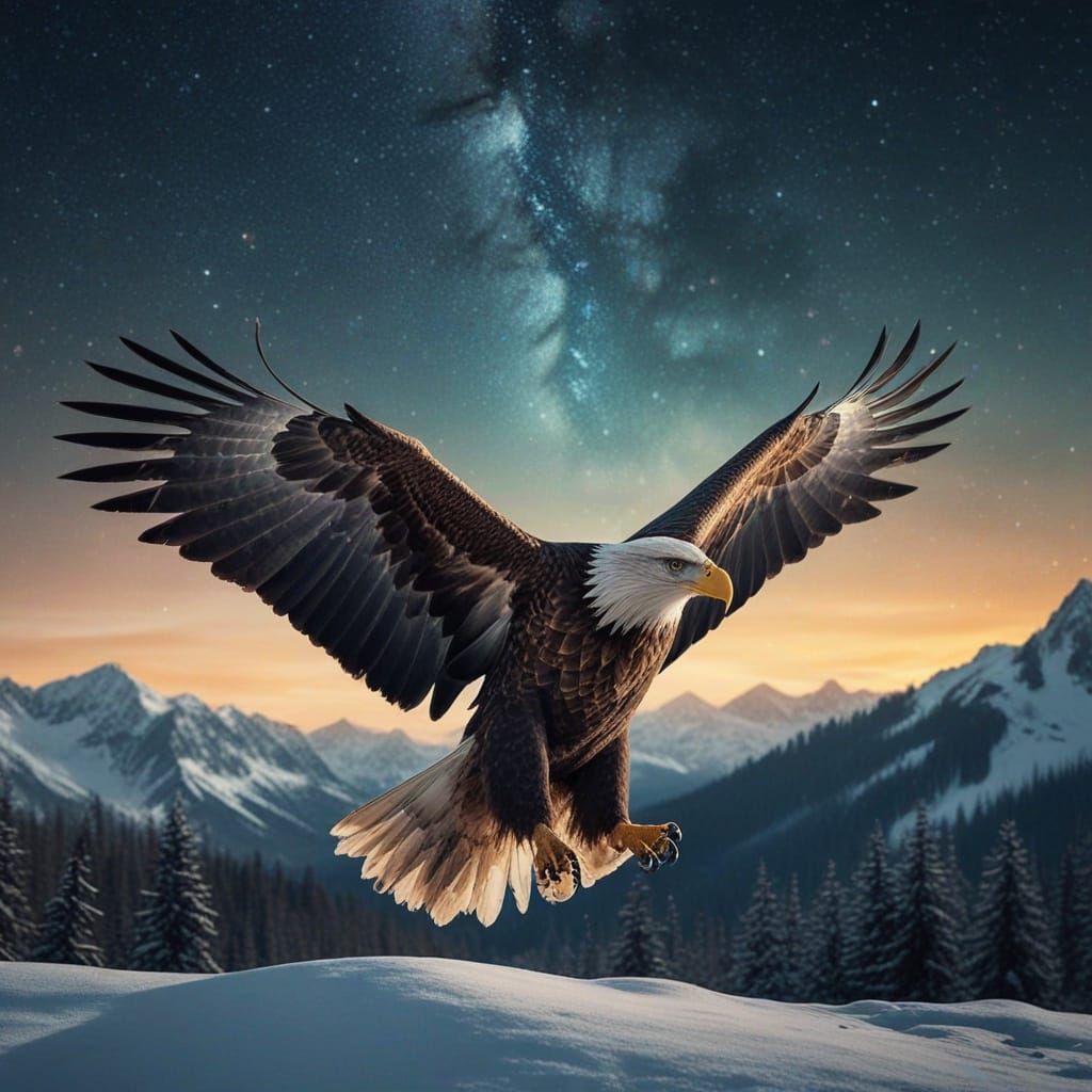 Surreal Eagle Silhouette in Winter Wonderland Scene
