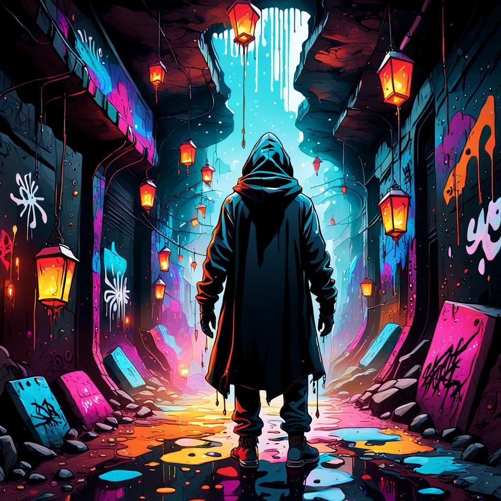 Futuristic Graffiti Art in Underground Fantasy World